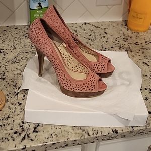 Enzo Angiolini Peep Toe Suede Platform Stiletto Pumps Pink ..